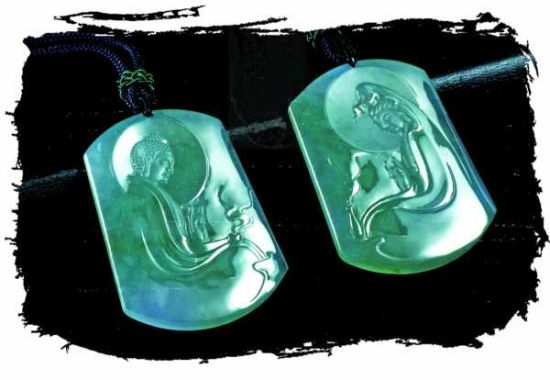 冰種飄花帶紫佛牌(對)